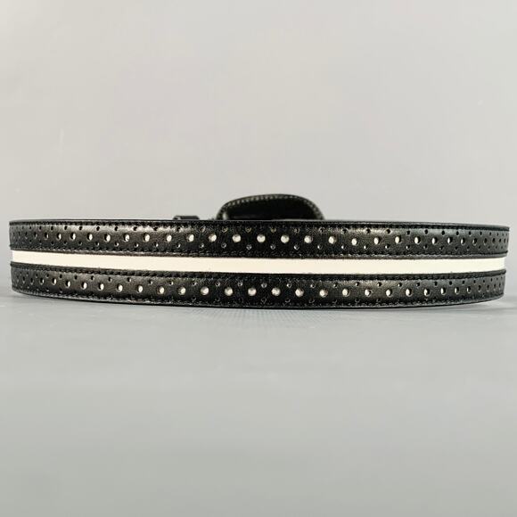 LAUREL Size S Black White Perforated Two Tone Leather Belt